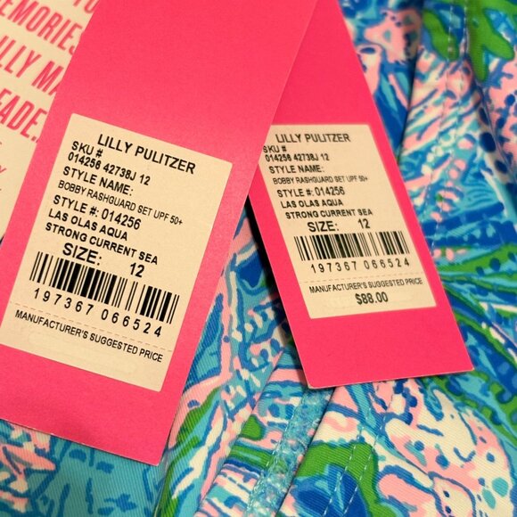 Lilly Pulitzer Bobby Rashguard Swimsuit 50+ UPF Girls 12 Las Olas Aqua Strong Cu - Picture 5 of 5